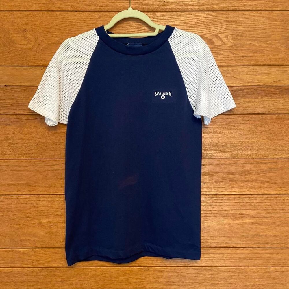 Vintage 80s Spalding mesh sleeve logo t-shirt